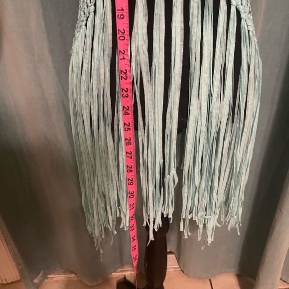 VENUS Macrame Top Size MED Fringe Teal Blue Dipped Top Swimsuit Cover Up - Picture 13 of 14